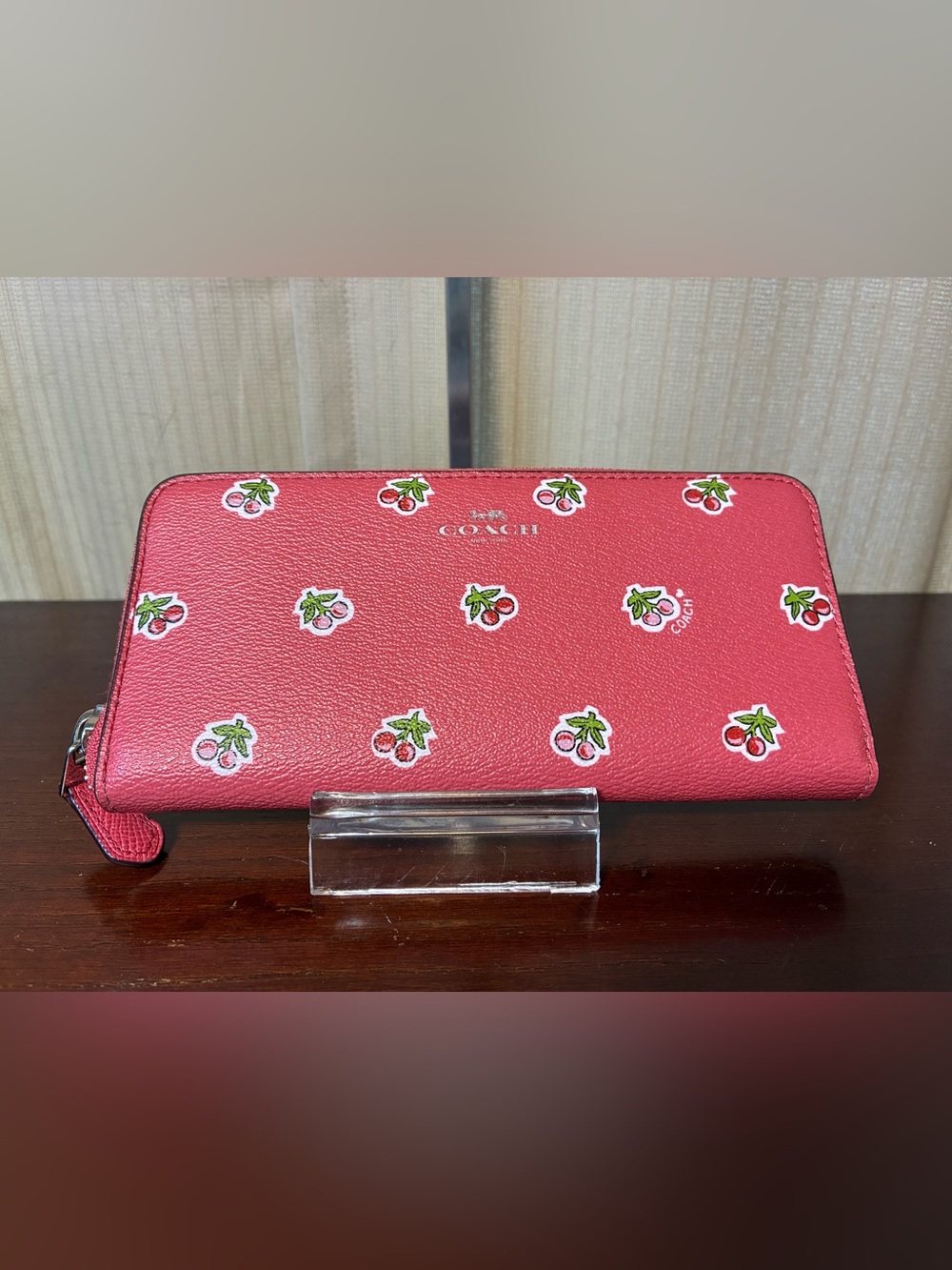Coach Cherry Print Pink Zip Wallet